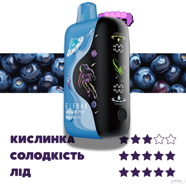 Elf Bar GH 33000 Blue Razz Ice (Голубика Лёд) &ndash; Одноразовая Электронная Сигарета 782522 фото