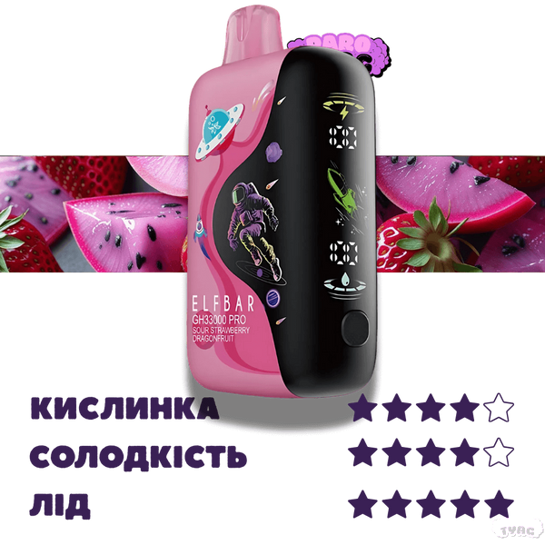 Elf Bar GH 33000 Sour Strawberry Dragonfruit (Клубника Фрукт Дракона) &ndash; Одноразовая Электронная Сигарета 782515 фото